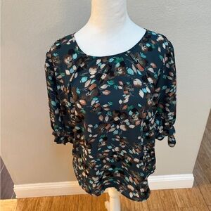 Counterparts Teal Floral Tie-Sleeve Blouse